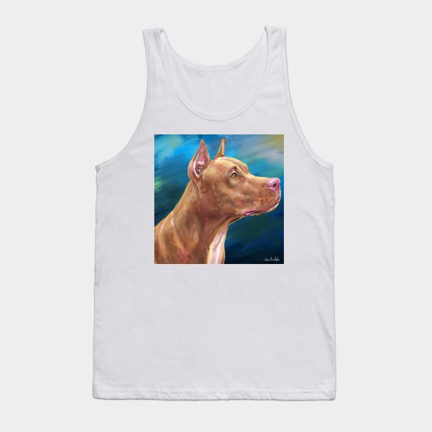 Expressive Painting of a Red Nose Pit Bull On Blue Background Tank Top by ibadishi